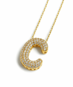 Colar Inicial Cravejada  “C” Ouro